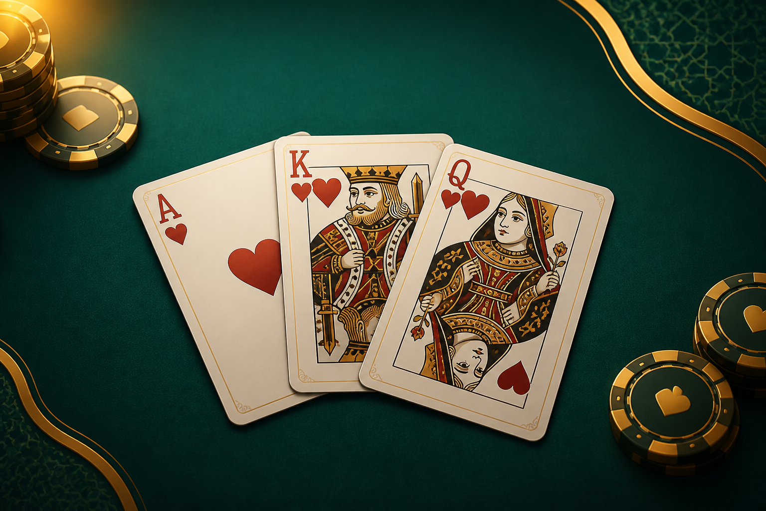 Three Teen Patti cards on a green table for the Done999 guide